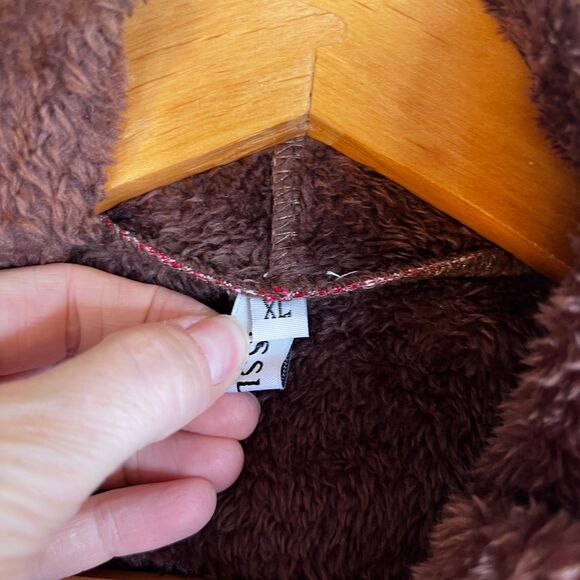 MissLook Gingham Plaid Hooded Faux Fur Lined Jacket Preppy Boho Size XL - Picture 13 of 14